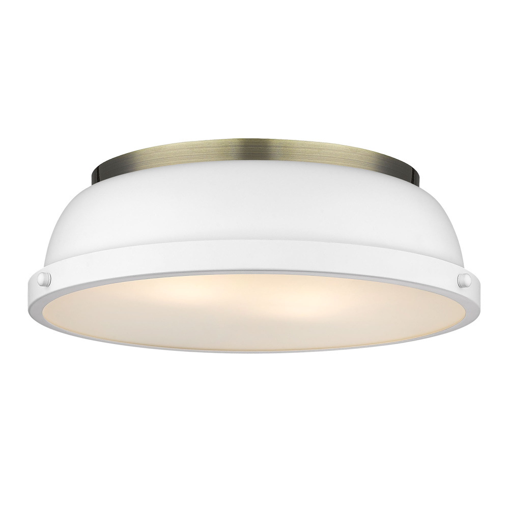 Yep by Golden Lighting Duncan 2-light Flush Mount in Aged Brass and Matte White shade